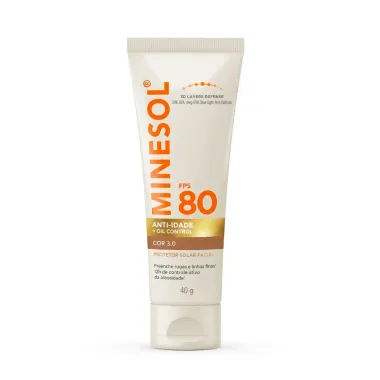 Protetor Solar Facial Minesol Anti-idade e Oil Control FPS 80 Cor 3.0 40g