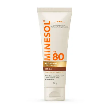 Protetor Solar Facial Minesol Anti-idade e Oil Control FPS 80 Cor 5.0 40g