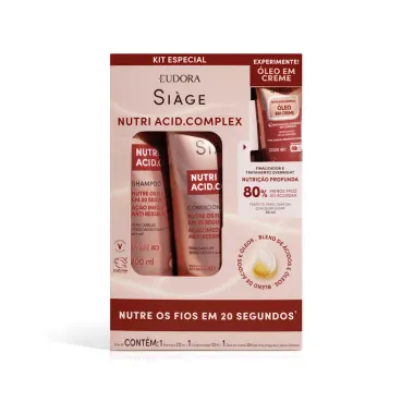 Kit Eudora Si&agrave;ge Nutri Acid Complex Shampoo 200ml e Condicionador 125ml e &Oacute;leo em Creme 30ml