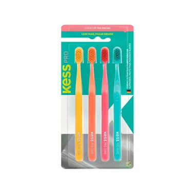 Escova Dental Kess Pro Cerdas Extra Macias cores Sortidas com 4 Unidades Leve Mais Pague Menos