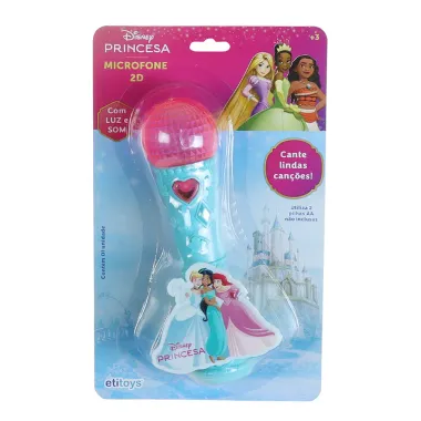 Microfone 2D Disney Princesa com Luz e Som Etitoys 3+ Anos 1 Unidade