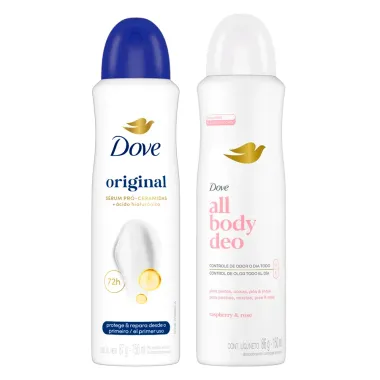Kit Dove Desodorante Original Antitranspirante 150ml e Desodorante Corporal All Body Deo Raspberry e Rose 150ml