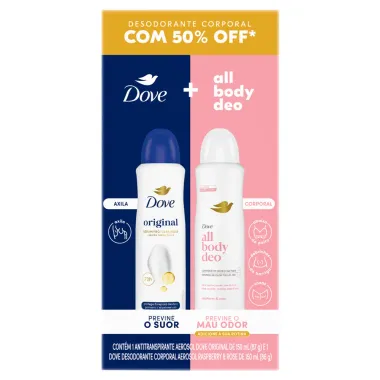Kit Dove Desodorante Original Antitranspirante 150ml e Desodorante Corporal All Body Deo Raspberry e Rose 150ml