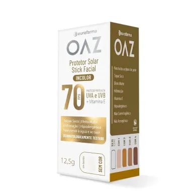 Protetor Solar Facial Stick Eurofarma OAZ Incolor FPS 70 Sem Cor 12,5g