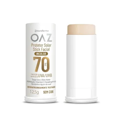 Protetor Solar Facial Stick Eurofarma OAZ Incolor FPS 70 Sem Cor 12,5g