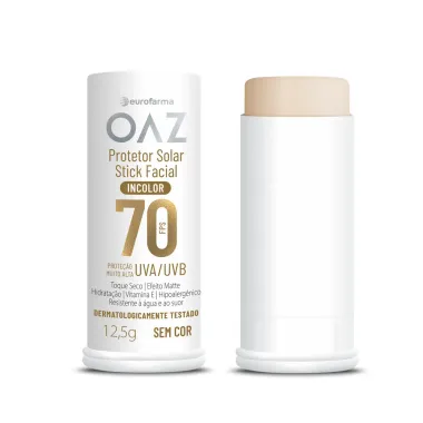 Protetor Solar Facial Stick Eurofarma OAZ Incolor FPS 70 Sem Cor 12,5g
