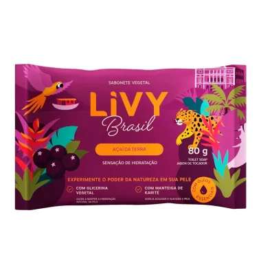 Sabonete em Barra Livy Brasil A&ccedil;a&iacute; da Terra Sensa&ccedil;&atilde;o de Hidrata&ccedil;&atilde;o 80g