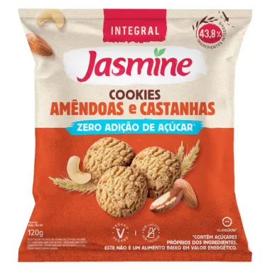 Cookies Integrais Jasmine Am&ecirc;ndoas e Castanhas Zero Adi&ccedil;&atilde;o de A&ccedil;&uacute;car 120g