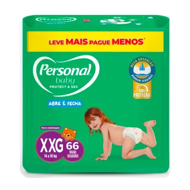 Fralda Infantil Personal Baby Protect & Sec Tamanho XXG com 66 Tiras Leve Mais Pague Menos