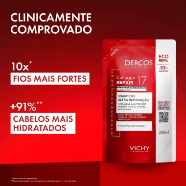 Shampoo Ultra Repara&ccedil;&atilde;o Dercos Collagen Repair 17 Eco Refil 200ml