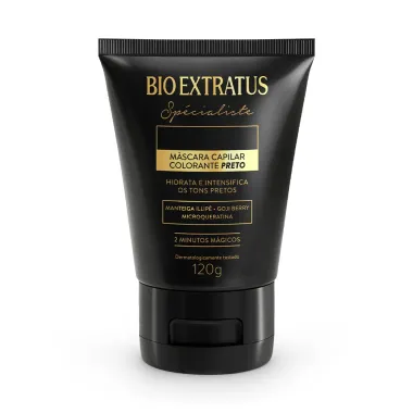 M&aacute;scara Capilar Colorante Bio Extratus Sp&eacute;cialiste Cor Preto 120g