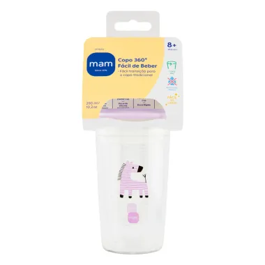Copo de Transi&ccedil;&atilde;o MAM 360&deg; Antivazamento 8+ Meses Lil&aacute;s 290ml