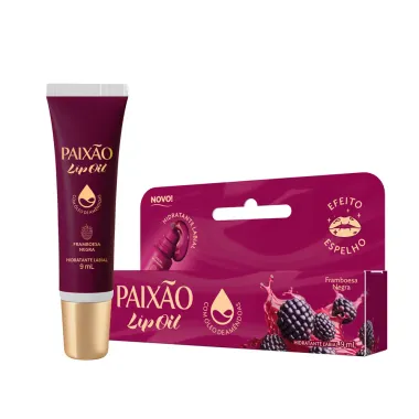 Lip Oil Paix&atilde;o Hidratante Labial Sabor Framboesa Negra 9ml