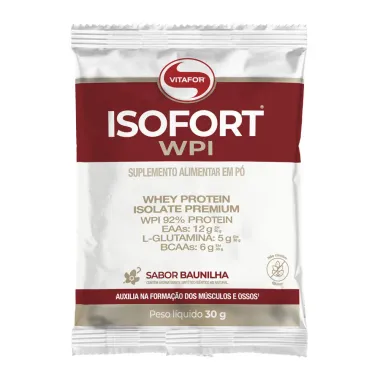 Whey Prote&iacute;n Isolado Premium Vitafor Isofort WPI Sabor Baunilha Sach&ecirc; 30g