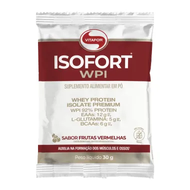 Whey Protein Isolado Premium Vitafor Isofort WPI Sabor Frutas Vermelhas Sach&ecirc; 30g