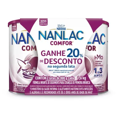 Fórmula Infantil NANLAC Comfor 2 Latas 800g cada e Ganhe 20% Desconto na Segunda Lata