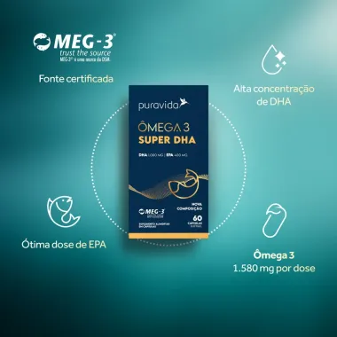 &Ocirc;mega 3 DHA Puravida com 60 C&aacute;psulas