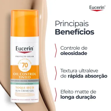 Protetor Solar Facial Eucerin Sun Oil Control Tinted FPS 70 Cor Clara 50g