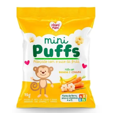 Biscoito Nhami Mami Mini Puffs Snack Banana e Cenoura 15g