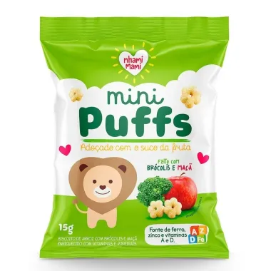 Biscoito Nhami Mami Mini Puffs Snack Brócolis e Maça 15g