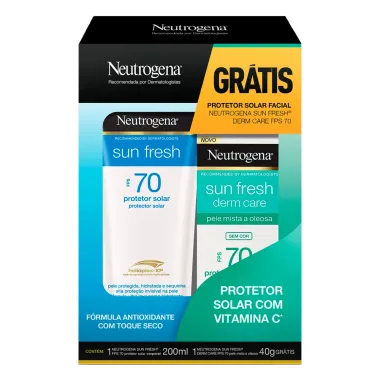 Kit Protetor Solar Neutrogena Sun Fresh FPS 70 200ml Ganhe Protetor Solar Facial Sun Fresh Dem Care FPS 70 40g
