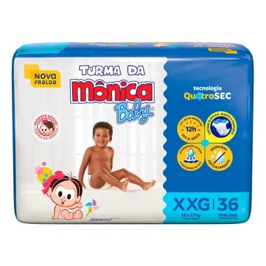 Fralda Turma da Mônica Baby Mega Tamanho XXG 36 Unidades Descartáveis