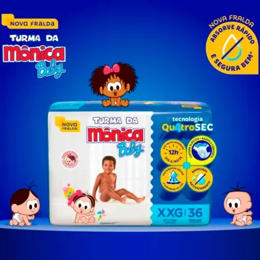 Fralda Turma da Mônica Baby Mega Tamanho XXG 36 Unidades Descartáveis