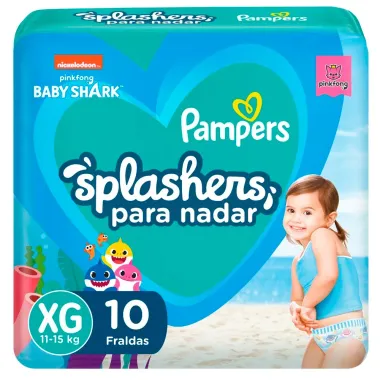 Fralda Pampers Splashers para Nadar Baby Shark XG com 10 Unidades Descart&aacute;veis
