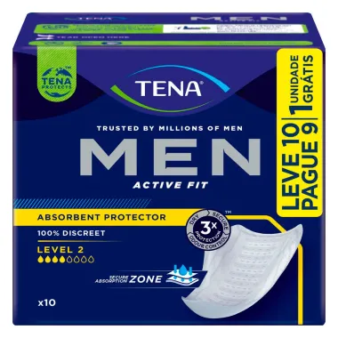 Absorvente Protetor Masculino para Incontinência Urinária Tena Men Active Fit Level 2 Leve 10 Pague 9 Unidades