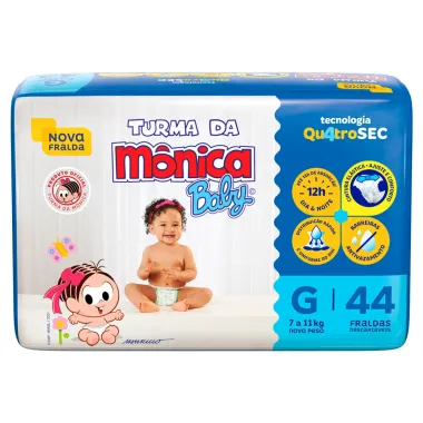 Fralda Turma da Mônica Baby Mega Tamanho G 44 Unidades Descartáveis