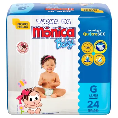 Fralda Turma da Mônica Baby Tamanho G Pacote Jumbo 24 Unidades Descartáveis