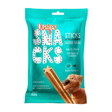 Petisco Quatree Snacks Sticks Sabor Menta para Cães Raças Pequenas 60g