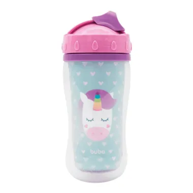 Copo Buba Parede Dupla com Canudo Animal Fun Unicórnio 320ml