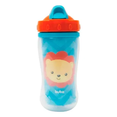 Copo Buba Parede Dupla com Canudo Animal Fun Leão 320ml