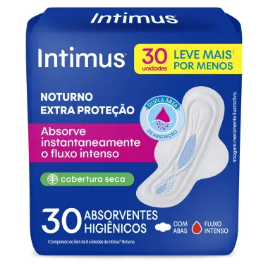 Absorvente Externo Intimus Noturno Cobertura Seca com Abas 30 Unidades