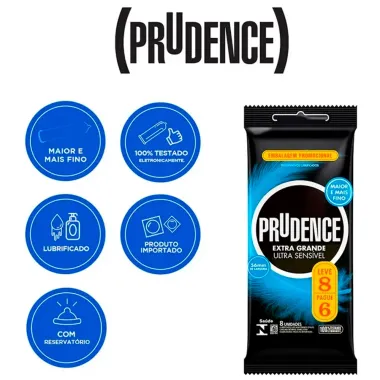Preservativo Prudence Ultra Sensível Extra Grande Leve 8 Pague 6