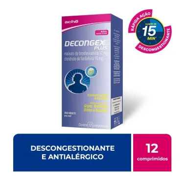 Decongex Plus Maleato de Clorfeniramina 12mg + Cloridrato Fenillefrina 15mg com 12 comprimidos