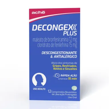 Decongex Plus Maleato de Clorfeniramina 12mg + Cloridrato Fenillefrina 15mg com 12 comprimidos