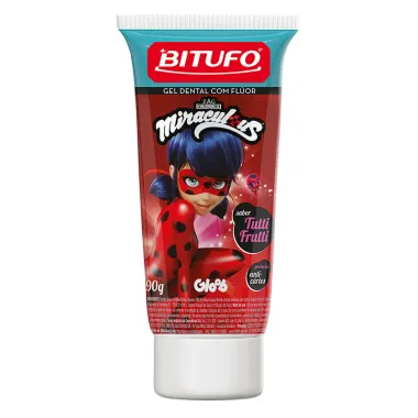 Gel Dental Infantil Bitufo Miraculous com Flúor Tutti Frutti Personagens Sortidos 90g