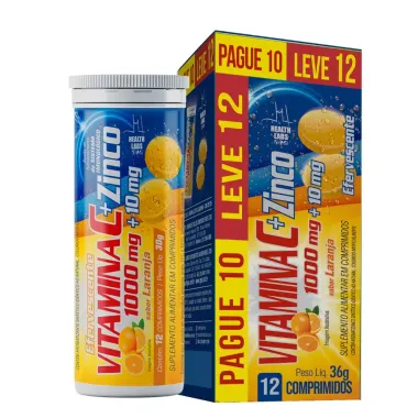 Vitamina C+ Efervescente Health Labs Sabor Laranja Pague 10 Leve 12 Comprimidos