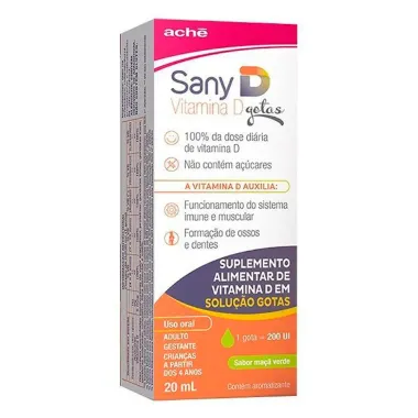 Sany D Vitamina D Colecalciferol 200UI Maçã Verde Gotas 20ml