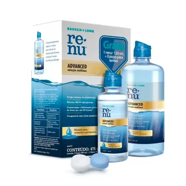 Renu Advanced Solução Multiuso para Lentes de Contato com 355ml e Ganhe 120ml + Estojo para Lentes