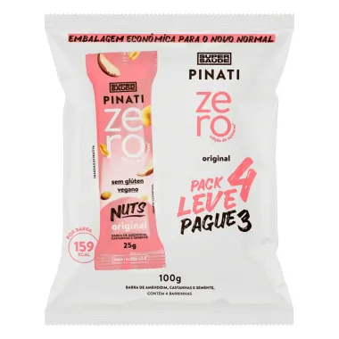 Barra de Cereais Pinati Nuts Zero Original Leve 4 Pague 3 com 4 unidades de 25g cada