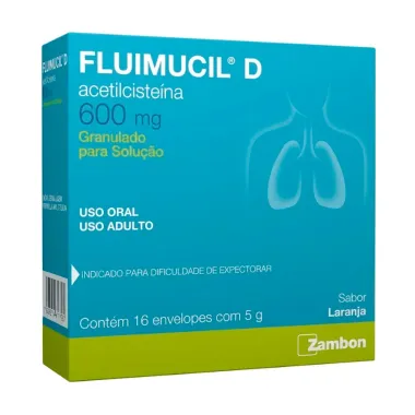 Fluimucil D 600mg Granulado Sabor Laranja para Solu&ccedil;&atilde;o Oral 16 envelopes 5g