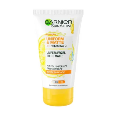 Limpeza Facial Garnier Uniform & Matte Vitamina C Antioleosidade 120g