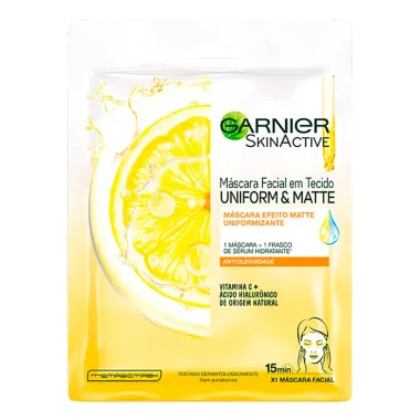 Máscara Facial em Tecido Garnier Uniform & Matte Vitamina C 28g