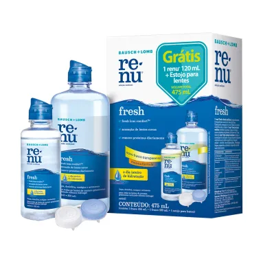 Renu Fresh Solução Multiuso para Lentes de Contato Gelatinosas e Silicone Hidrogel com 355ml e Ganhe 120ml + Estojo para Lentes