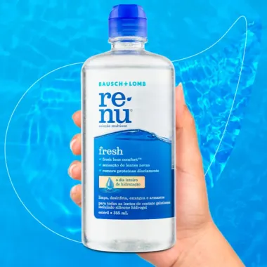 Renu Fresh Solução Multiuso para Lentes de Contato Gelatinosas e Silicone Hidrogel com 355ml e Ganhe 120ml + Estojo para Lentes