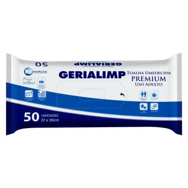 Toalha Umedecida Geriátrica Gerialimp Premium 50 Unidades