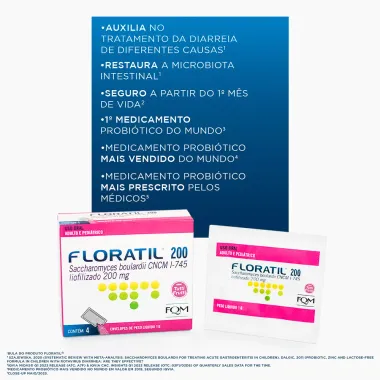 Floratil 200mg Envelopes de 1g com 4 Unidades